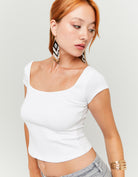 Tally Weijl White T-Shirt With Square Neckline WHITE detail view