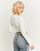 Tally Weijl White Cropped Fitted Printed T-Shirt WHITE model front view