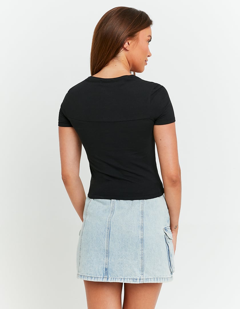 Ladies Black Basic T-Shirt With Side Neckline-Back View