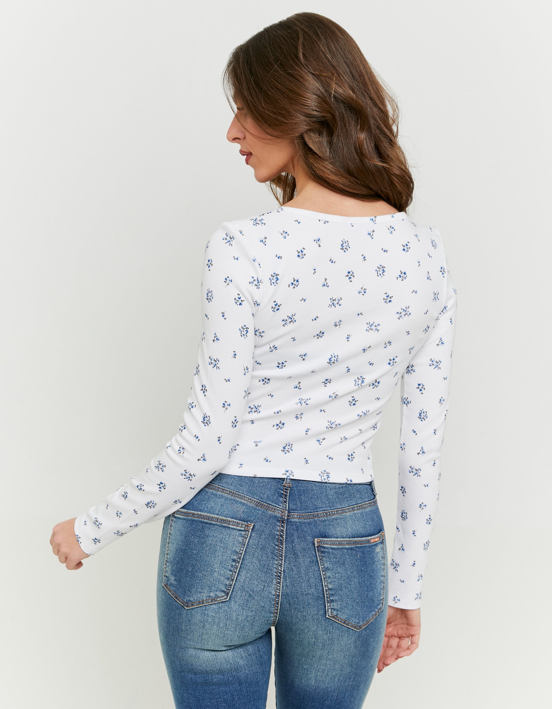 Ladies Floral Basic T-Shirt With Lace Trim--Back View