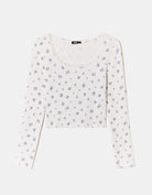 Tally Weijl Floral Basic T-Shirt With Lace Trim White/Black/Blue detail view