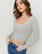 Tally Weijl Striped Basic T-Shirt With Lace Detail White/Black front view