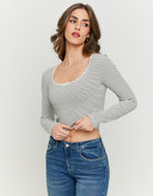 Tally Weijl Striped Basic T-Shirt With Lace Detail White/Black model front view