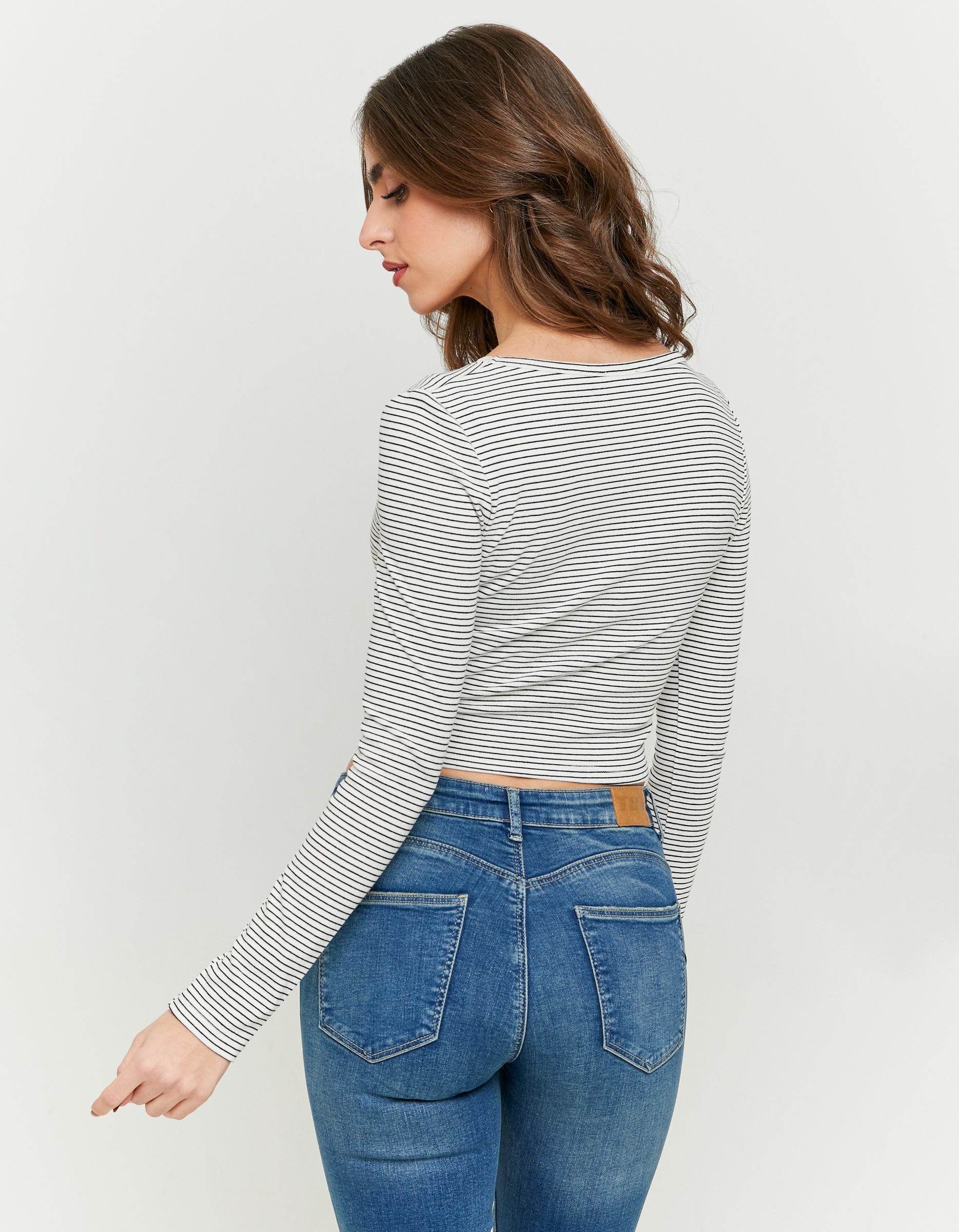 Tally Weijl Striped Basic T-Shirt With Lace Detail White/Black detail view