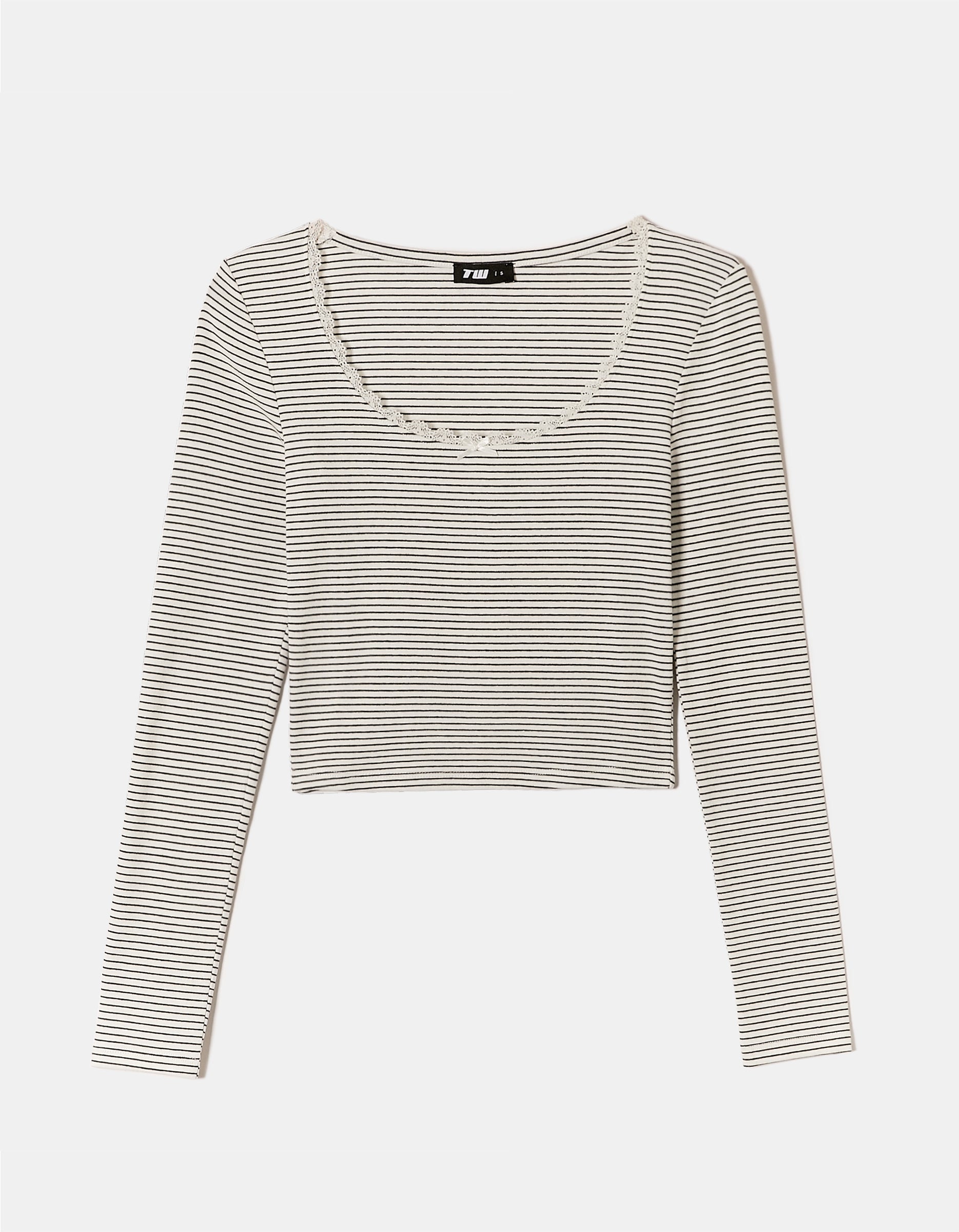 Striped Basic T-Shirt With Lace Detail