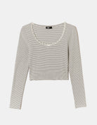 Tally Weijl Striped Basic T-Shirt With Lace Detail White/Black back view