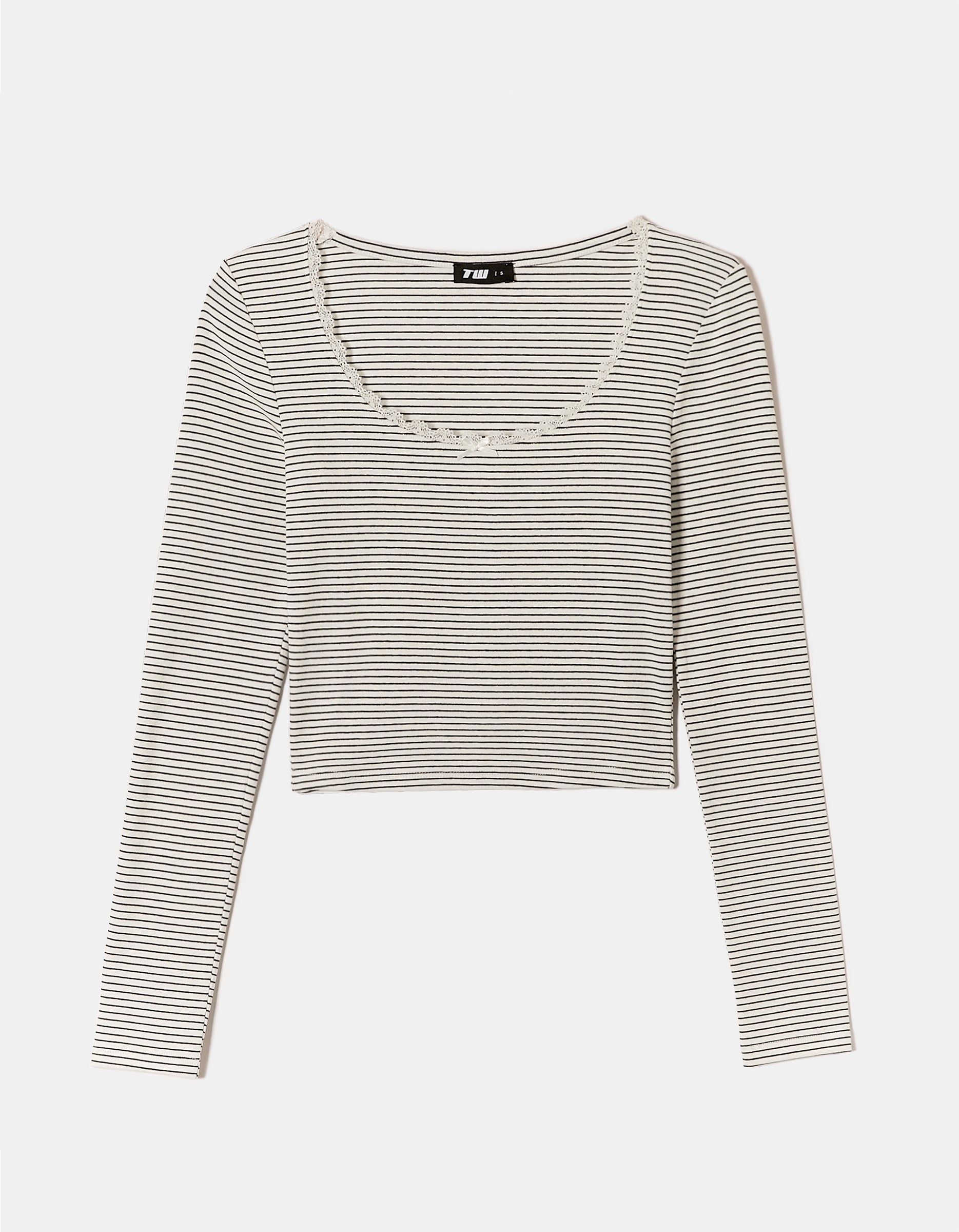 Tally Weijl Striped Basic T-Shirt With Lace Detail White/Black back view