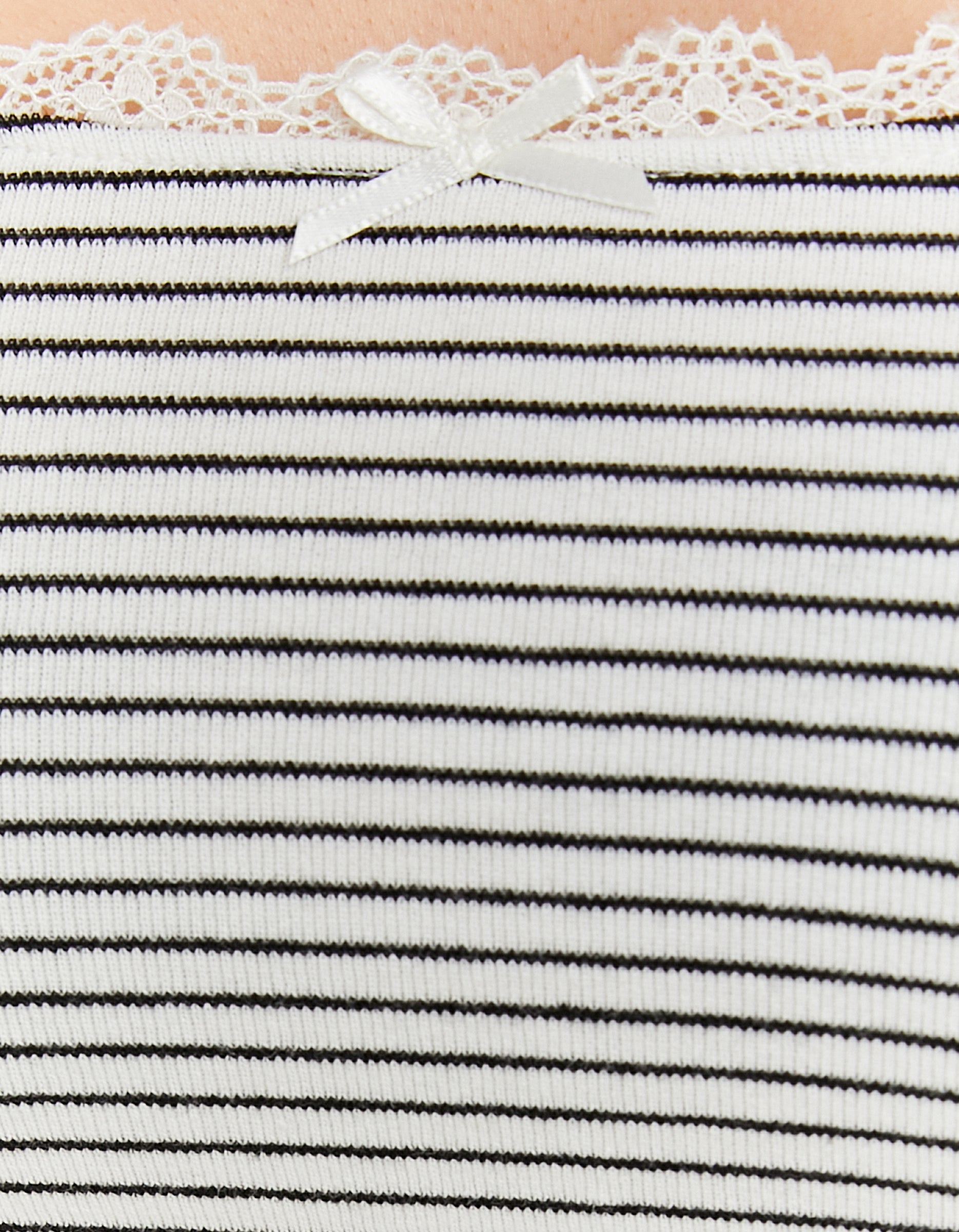 Striped Basic T-Shirt With Lace Detail