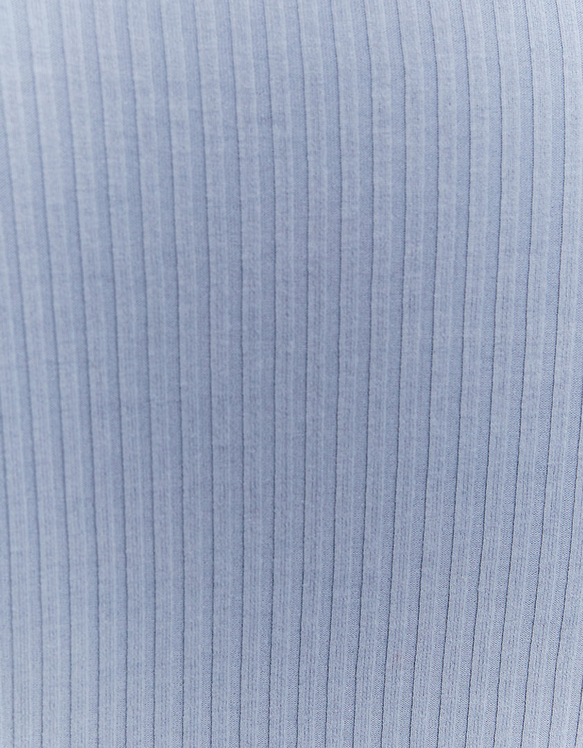 Ladies Blue Ribbed Basic T-Shirt-Close Up of Pattern