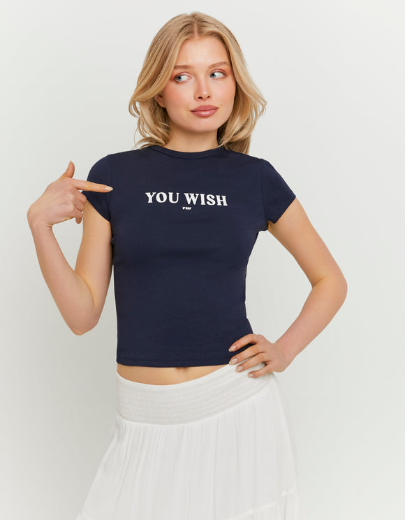 Tally Weijl Blue Printed T Shirt, front view on model