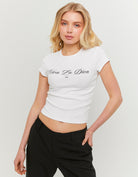 Tally Weijl White Viva La Diva Printed T-Shirt WHITE model front view