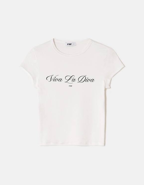 Tally Weijl White Printed T Shirt, front flat lay view