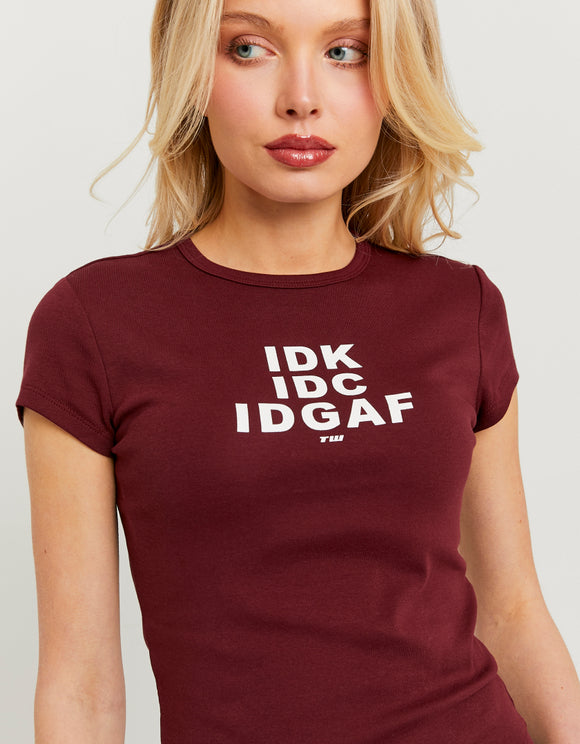 Tally Weijl Burgundy IDK Printed T-Shirt Burgundy detail view
