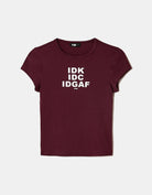 Tally Weijl Burgundy IDK Printed T-Shirt Burgundy side view