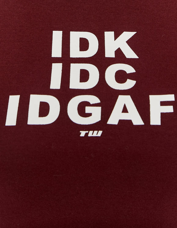 Tally Weijl Burgundy IDK Printed T-Shirt Burgundy flat front view