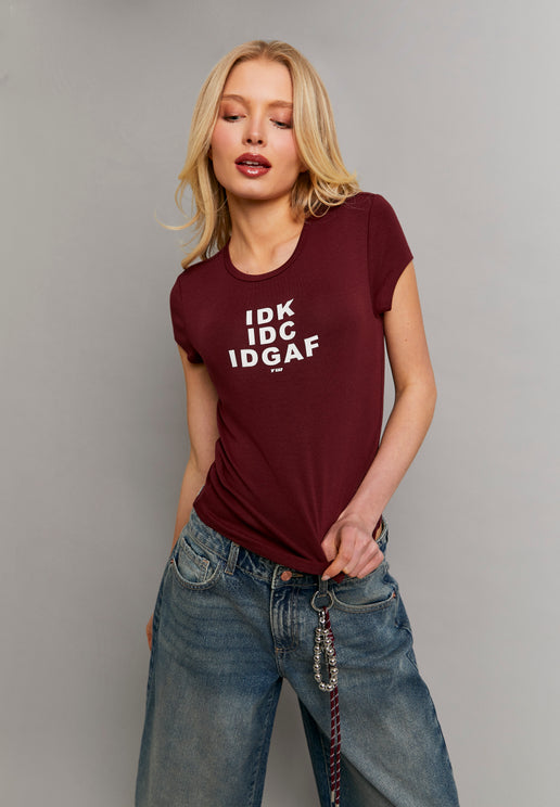 Tally Weijl Burgundy Printed T Shirt, front view 2