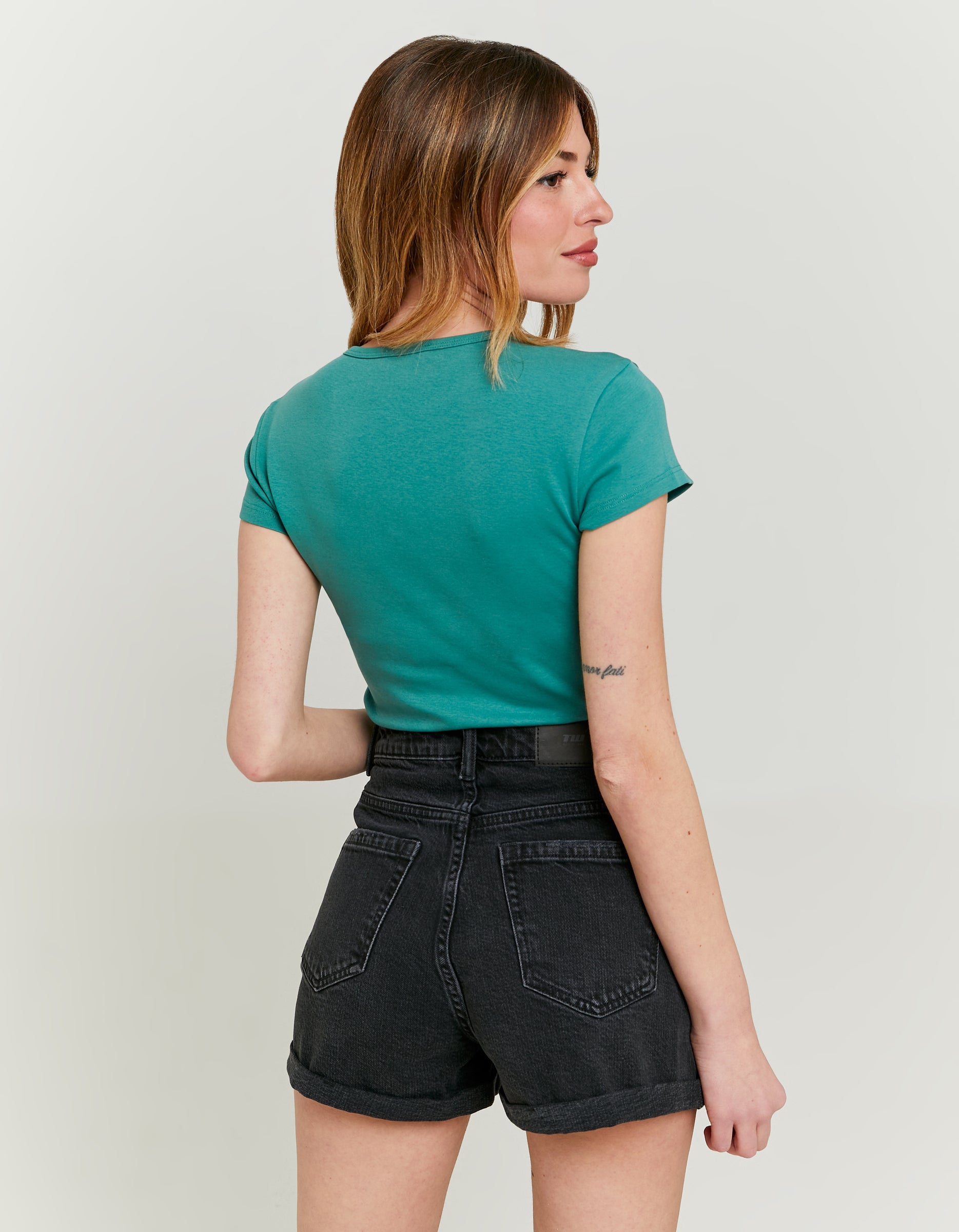 Ladies Green T-Shirt With Print-Model Back View