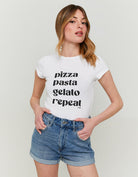 Tally Weijl White T-Shirt With Italian Food Print White front view
