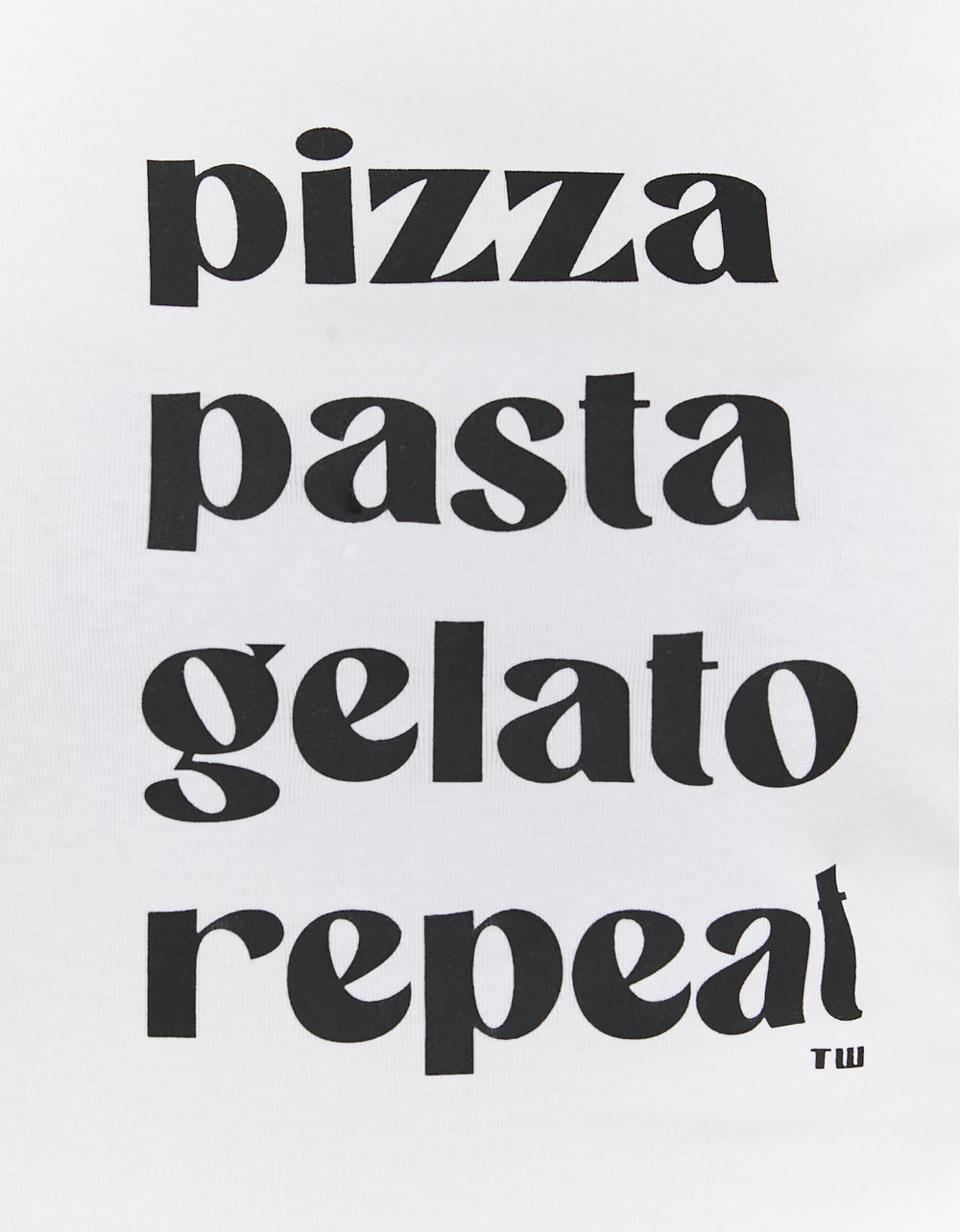Ladies White T-Shirt With Italian Food Print-Wording View