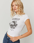 Tally Weijl White Mirrorball Print T-Shirt White model front view