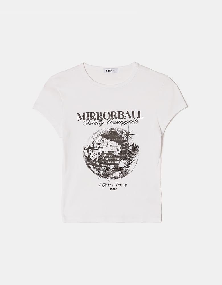 White Mirrorball Print T-Shirt