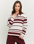 Tally Weijl Burgundy Striped T-Shirt White/Burgundy front view