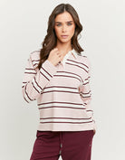 Tally Weijl Pink Striped T Shirt With Long Sleeves Pink/White front view
