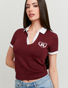 Tally Weijl Burgundy Printed Polo T-Shirt Burgundy front view