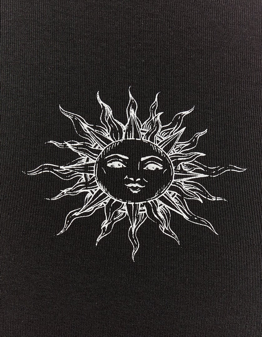 Black Demi Cropped Printed T-Shirt