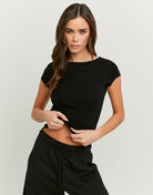 Tally Weijl Black Basic T-Shirt Black front view