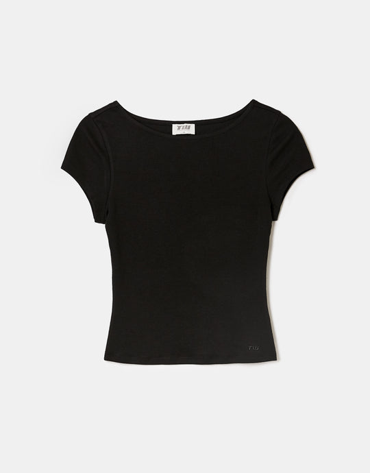 Tally Weijl Black Basic T-Shirt Black back view