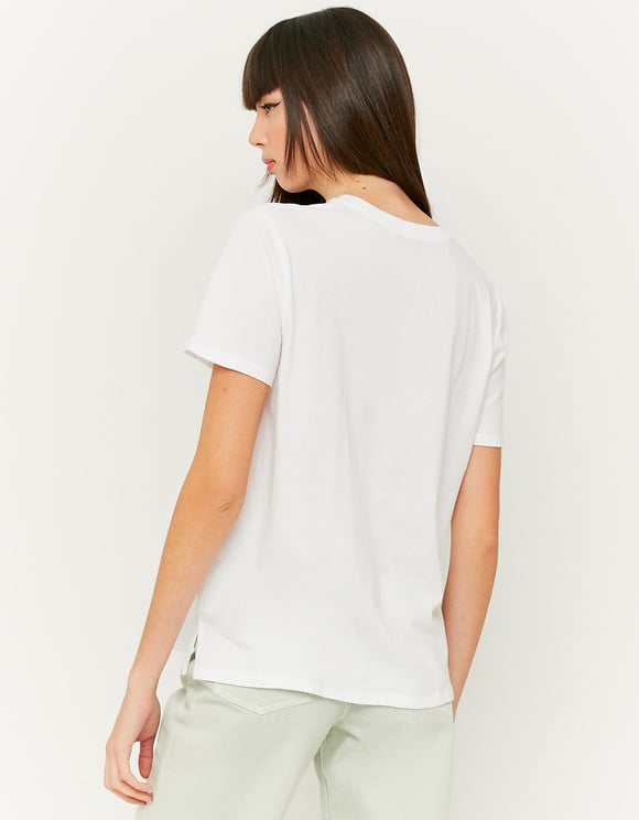 Ladies Basic White Short Sleeve T-Shirt-Model Back View