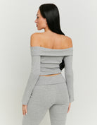 Tally Weijl Off Shoulder Fitted Grey Top Grey detail view