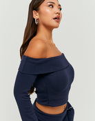 Tally Weijl Basic Blue Off Shoulder T-Shirt Blue model front view
