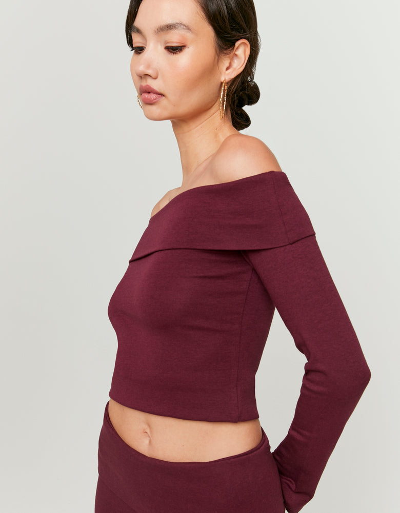 Basic Burgundy Off Shoulder T-Shirt