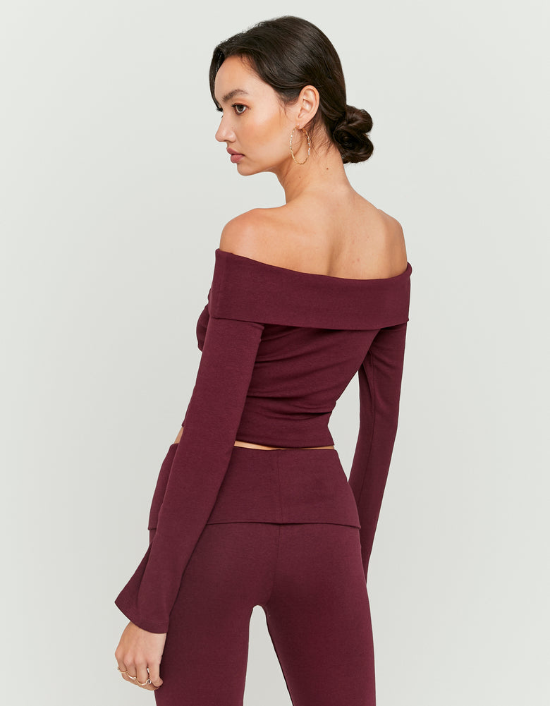 Basic Burgundy Off Shoulder T-Shirt
