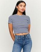 Tally Weijl Short Blue Striped T-Shirt Blue front view