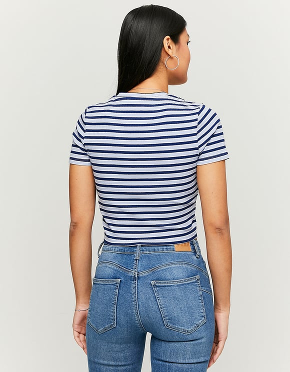Ladies Short Blue Striped T-Shirt-Back View