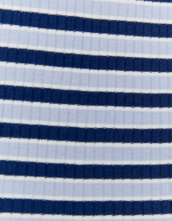 Ladies Short Blue Striped T-Shirt-Close Up View