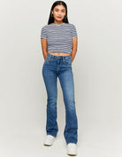Tally Weijl Short Blue Striped T-Shirt Blue model front view