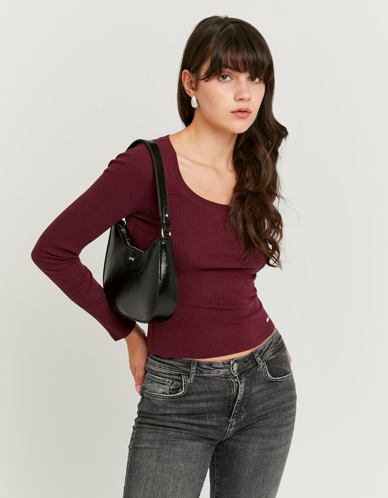 Ladies Burgundy Basic T-Shirt-Model Front/Side View 