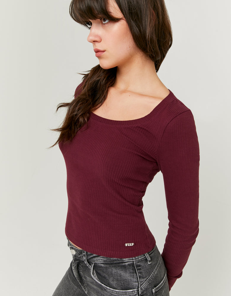 Ladies Burgundy Basic T-Shirt-Closer View of the Tee