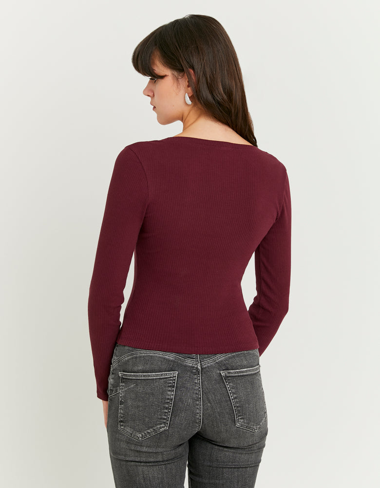 Ladies Burgundy Basic T-Shirt-Model Back View