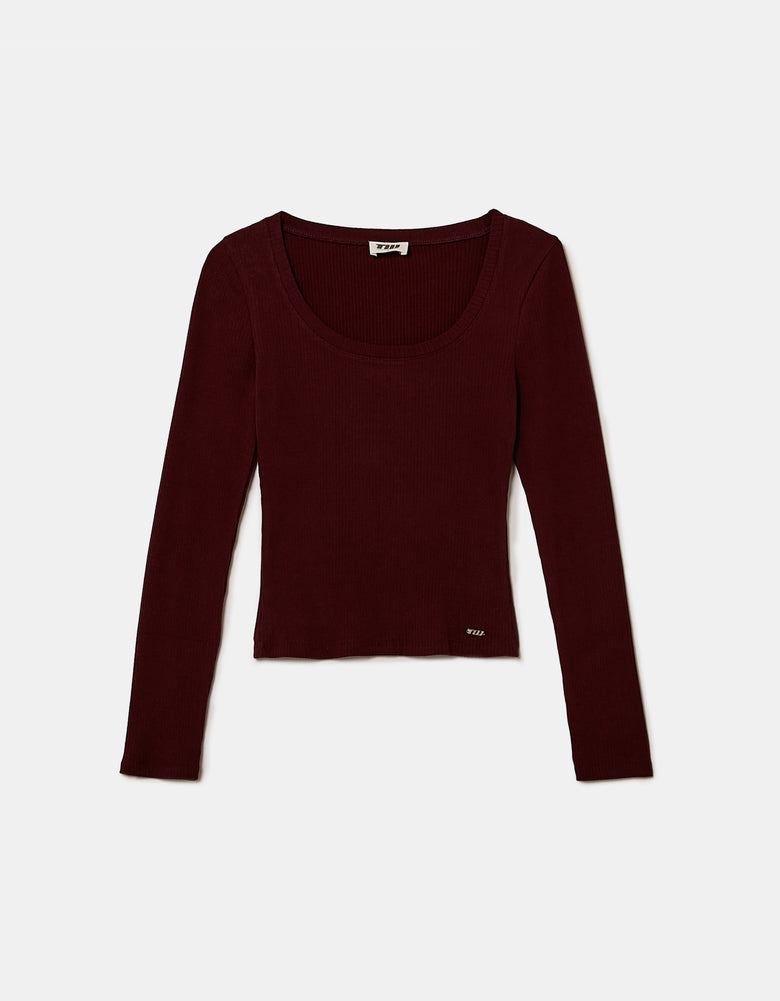 Ladies Burgundy Basic T-Shirt-Ghost Front View