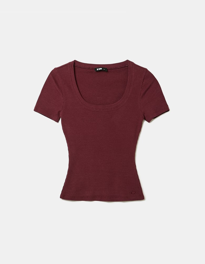 Ladies Burgundy Basic Regular Fit T-Shirt-Ghost Front View