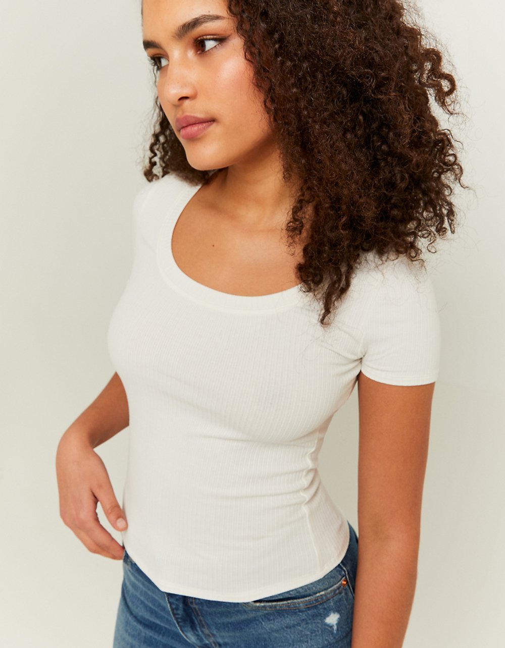 Ladies White Basic Regular Fit T-Shirt-Side View