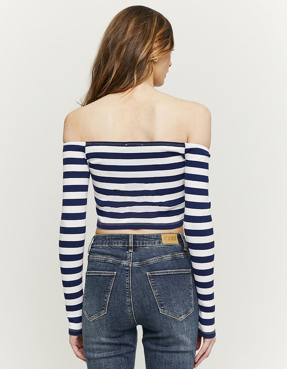 STRIPED RIBBED CROPPED TOP MODEL REAR VIEW