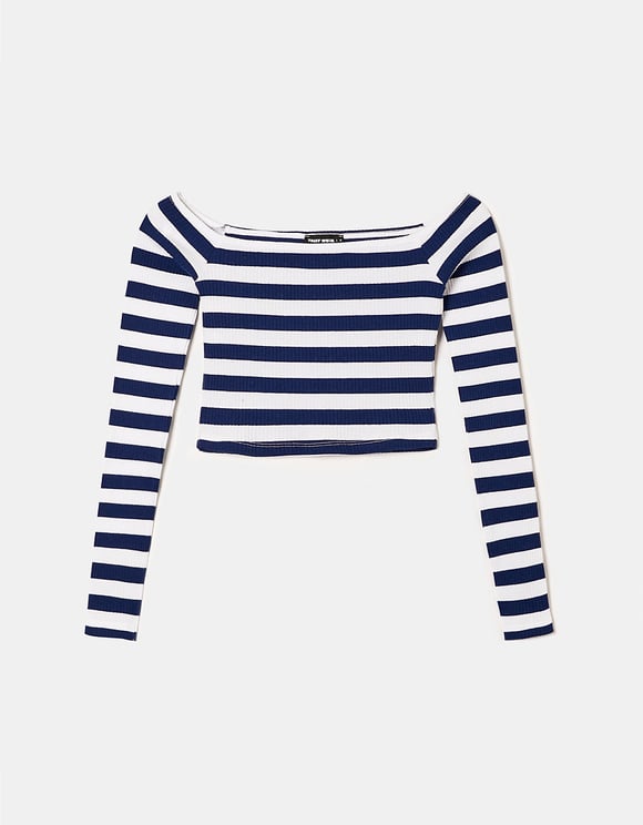STRIPED RIBBED CROPPED TOP GHOST VIEW