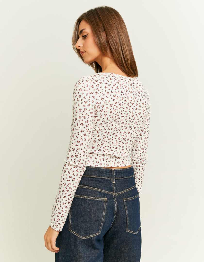 Ladies Basic Floral Long Sleeve T-Shirt-Side/Back View