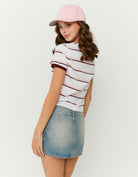 Tally Weijl White Striped Basic T shirt White/Burgundy detail view